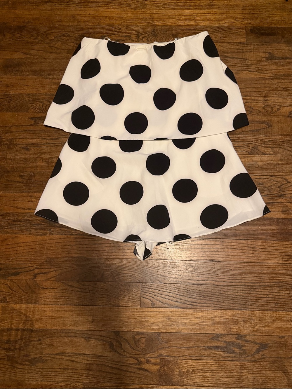 DO+BE Black and White Polka Dot Strapless Romper